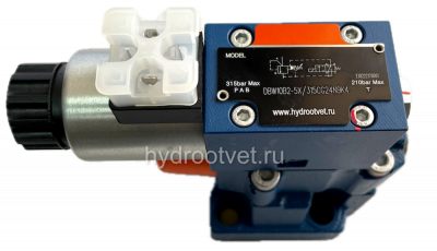 DBW10B2-5X/315CW110-50N9K4 - Предохранительный клапан Ду10 с давлением настройки до 315 бар, управление - X и Y - внутренние с разгрузкой B = открыт с электроуправлением W110